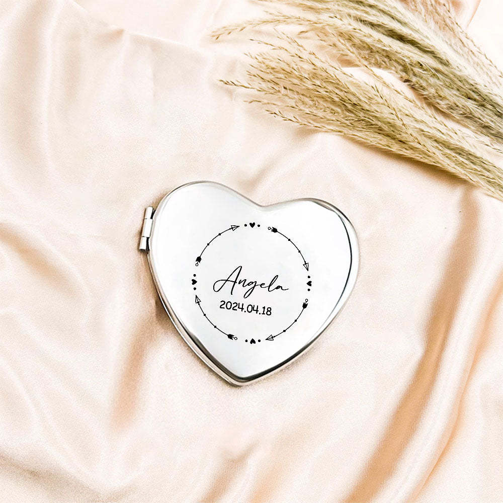 Personalized Engraved Silver Compact Mirror Favor, Custom Engraved Name Pocket Mirror, Gift for Her, Bridesmaid Gifts, Wedding Party Gifts - yournamenecklaceau
