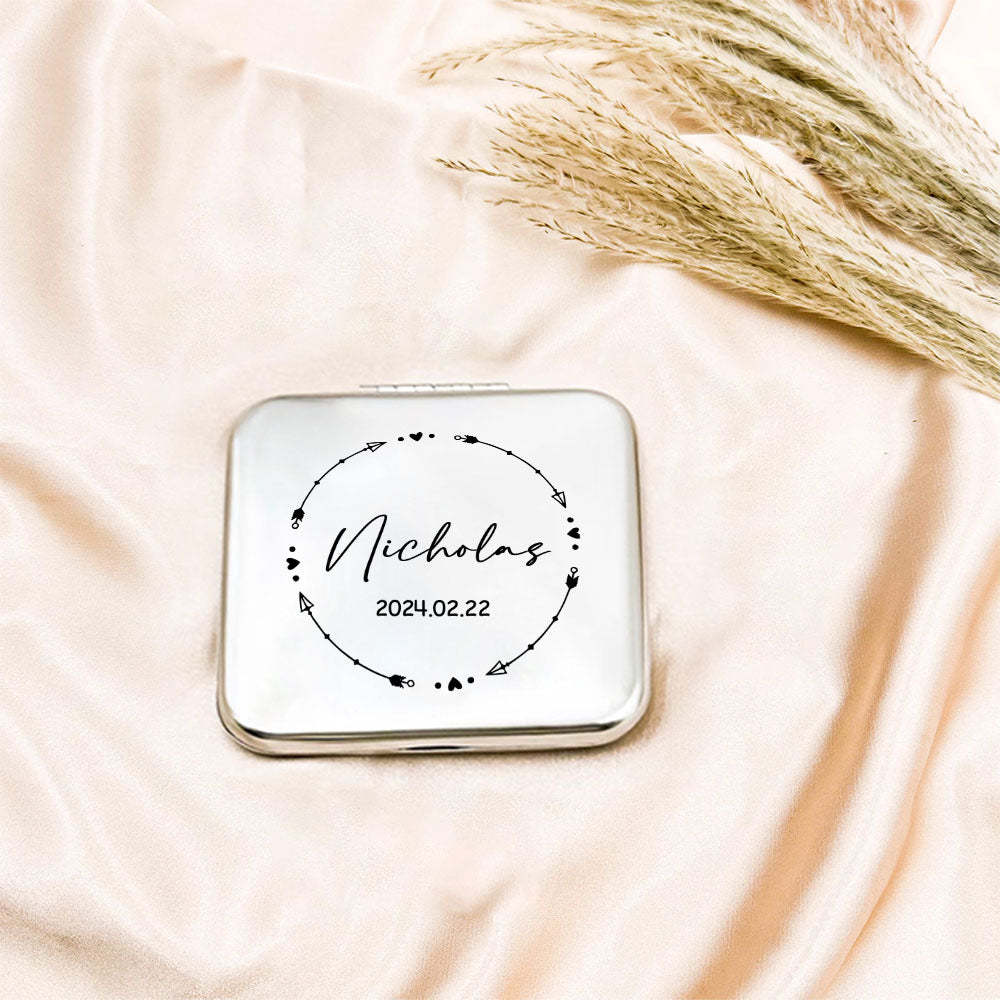 Personalized Engraved Silver Compact Mirror Favor, Custom Engraved Name Pocket Mirror, Gift for Her, Bridesmaid Gifts, Wedding Party Gifts - yournamenecklaceau