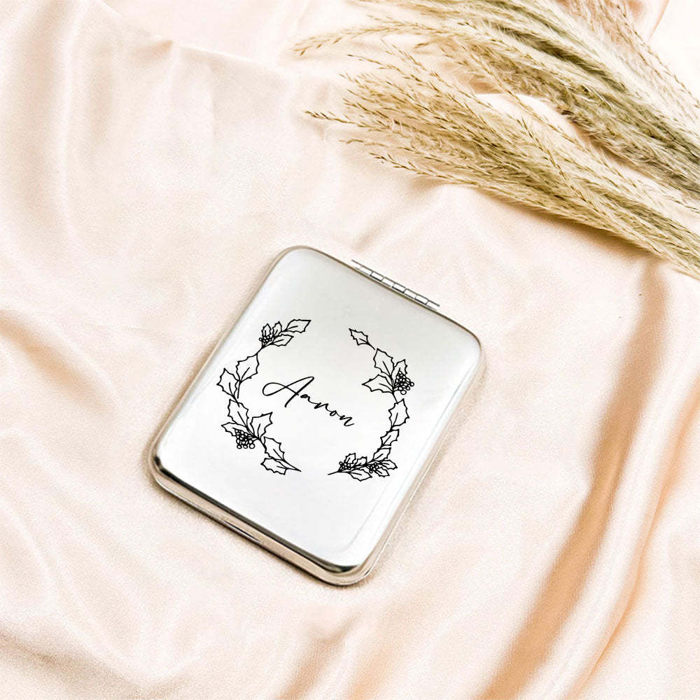 Personalized Engraved Silver Compact Mirror Favor, Custom Engraved Name Pocket Mirror, Gift for Her, Bridesmaid Gifts, Wedding Party Gifts - yournamenecklaceau