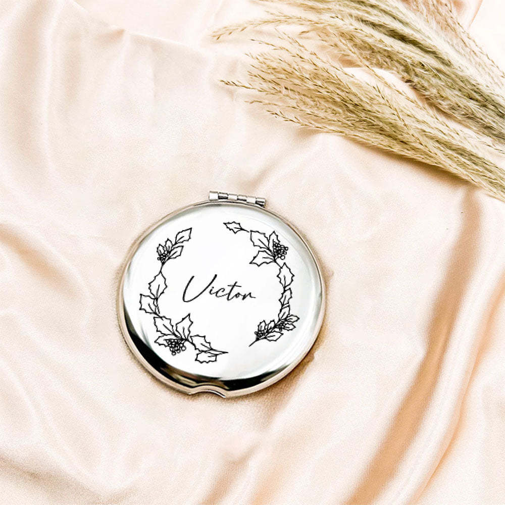 Personalized Engraved Silver Compact Mirror Favor, Custom Engraved Name Pocket Mirror, Gift for Her, Bridesmaid Gifts, Wedding Party Gifts - yournamenecklaceau