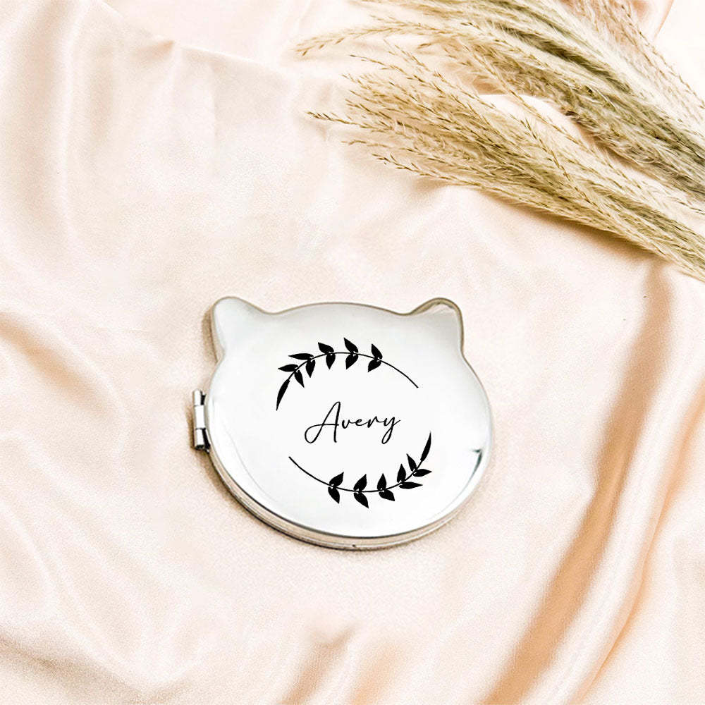 Personalized Engraved Silver Compact Mirror Favor, Custom Engraved Name Pocket Mirror, Gift for Her, Bridesmaid Gifts, Wedding Party Gifts - yournamenecklaceau