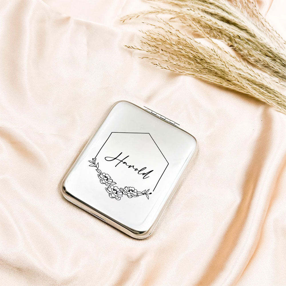 Personalized Engraved Silver Compact Mirror Favor, Custom Engraved Name Pocket Mirror, Gift for Her, Bridesmaid Gifts, Wedding Party Gifts - yournamenecklaceau