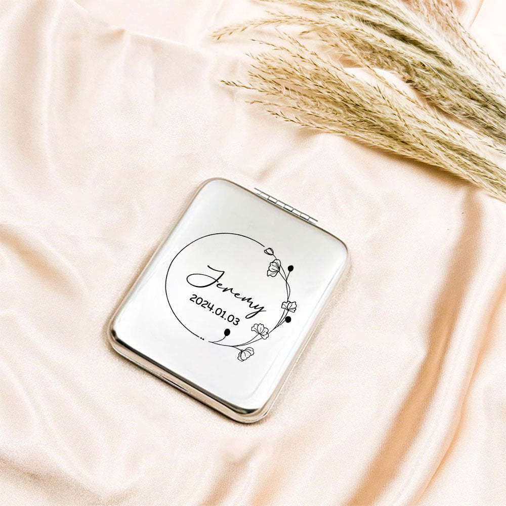 Personalized Engraved Silver Compact Mirror Favor, Custom Engraved Name Pocket Mirror, Gift for Her, Bridesmaid Gifts, Wedding Party Gifts - yournamenecklaceau