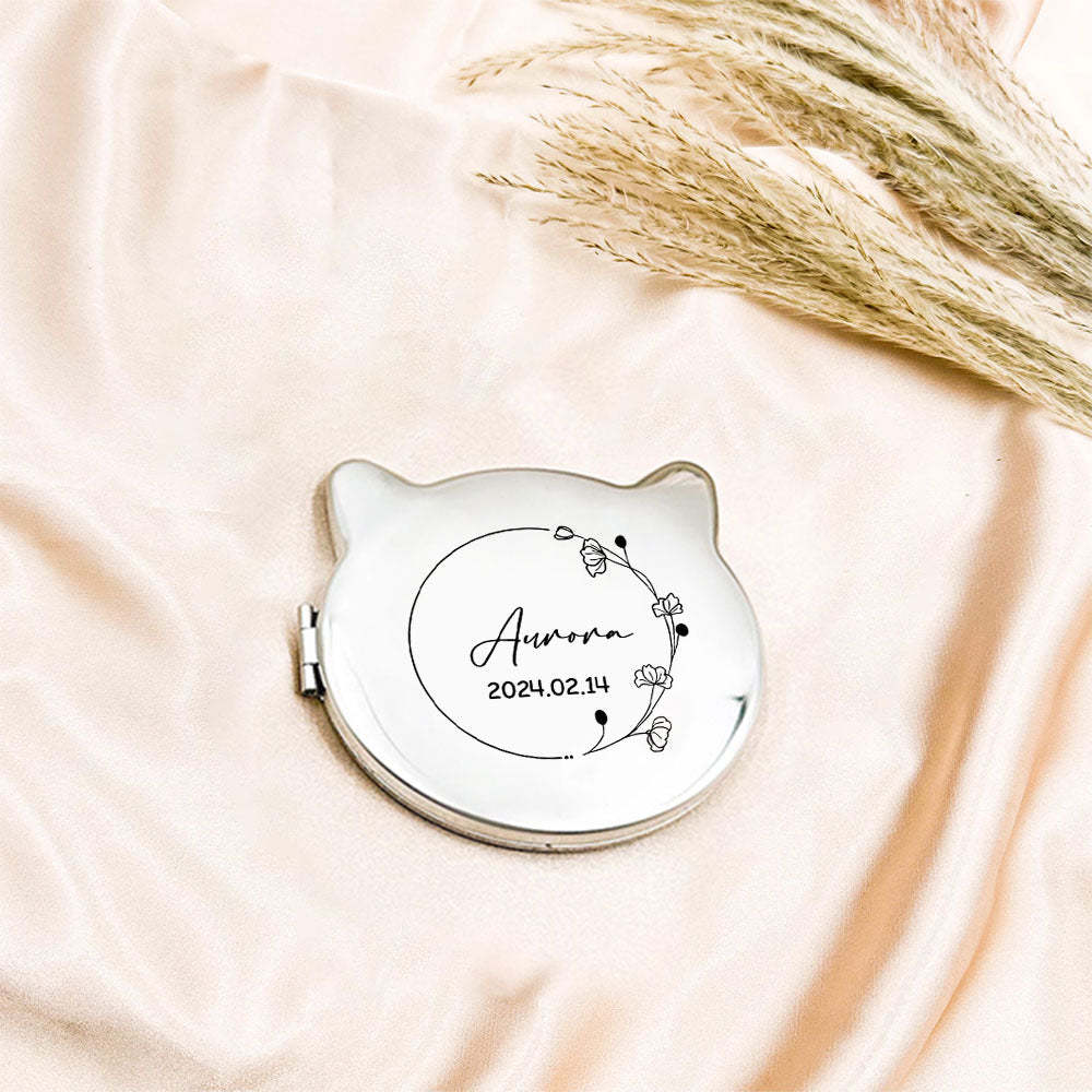 Personalized Engraved Silver Compact Mirror Favor, Custom Engraved Name Pocket Mirror, Gift for Her, Bridesmaid Gifts, Wedding Party Gifts - yournamenecklaceau