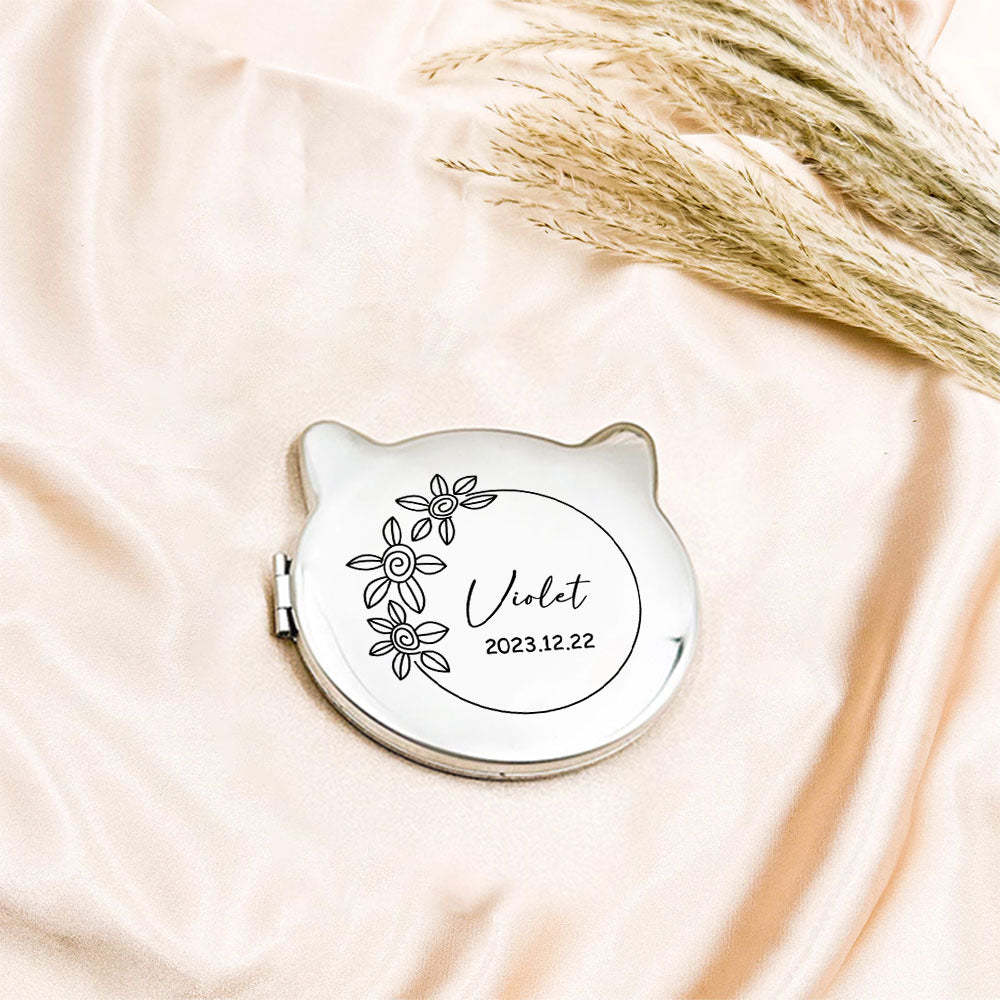 Personalized Engraved Silver Compact Mirror Favor, Custom Engraved Name Pocket Mirror, Gift for Her, Bridesmaid Gifts, Wedding Party Gifts - yournamenecklaceau