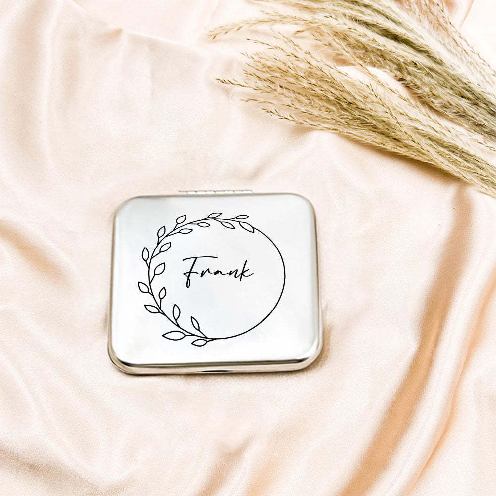 Personalized Engraved Silver Compact Mirror Favor, Custom Engraved Name Pocket Mirror, Gift for Her, Bridesmaid Gifts, Wedding Party Gifts - yournamenecklaceau