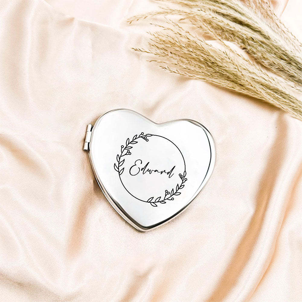 Personalized Engraved Silver Compact Mirror Favor, Custom Engraved Name Pocket Mirror, Gift for Her, Bridesmaid Gifts, Wedding Party Gifts - yournamenecklaceau