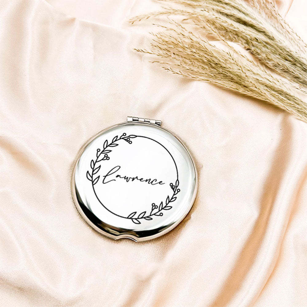 Personalized Engraved Silver Compact Mirror Favor, Custom Engraved Name Pocket Mirror, Gift for Her, Bridesmaid Gifts, Wedding Party Gifts - yournamenecklaceau