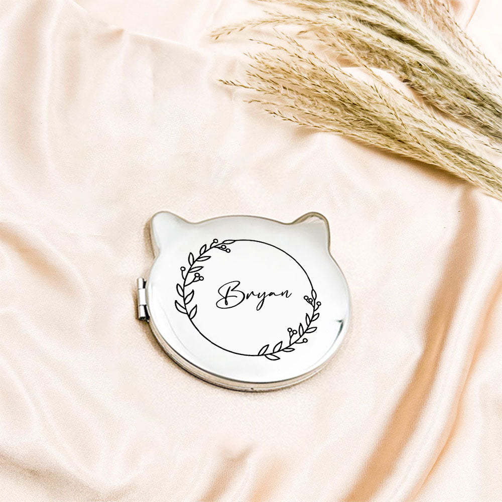 Personalized Engraved Silver Compact Mirror Favor, Custom Engraved Name Pocket Mirror, Gift for Her, Bridesmaid Gifts, Wedding Party Gifts - yournamenecklaceau