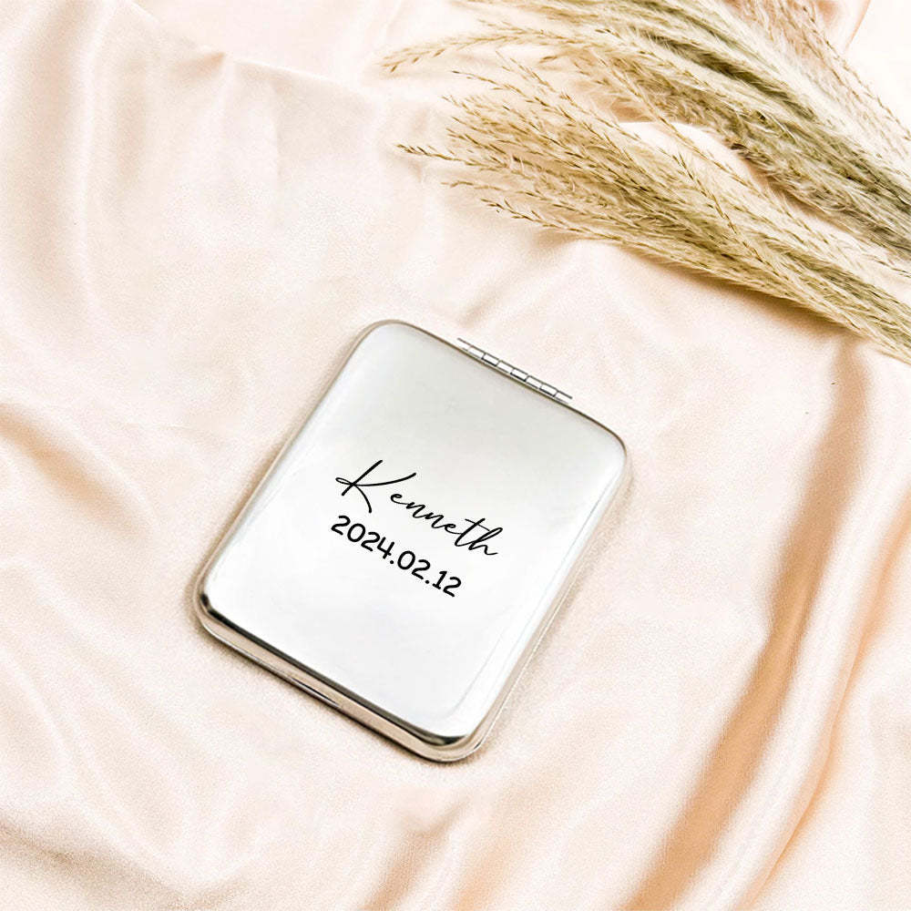 Personalized Engraved Silver Compact Mirror Favor, Custom Engraved Name Pocket Mirror, Gift for Her, Bridesmaid Gifts, Wedding Party Gifts - yournamenecklaceau