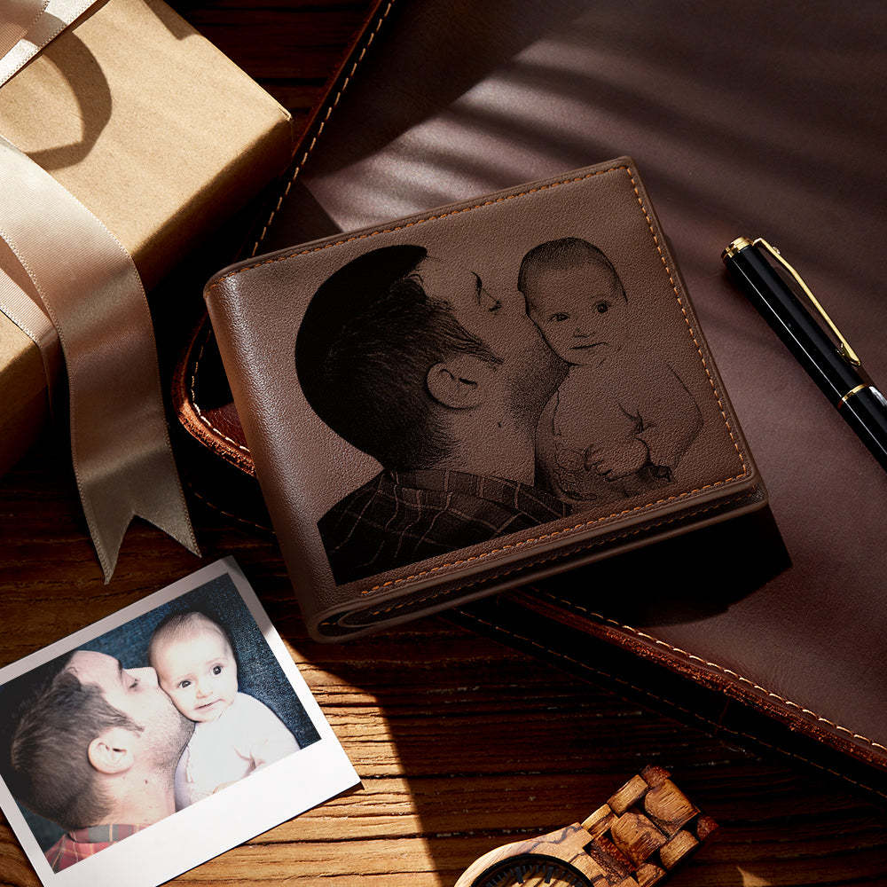 Custom Photo Engraved Leather Wallet Father's Day Gift for Dad - yournamenecklaceau