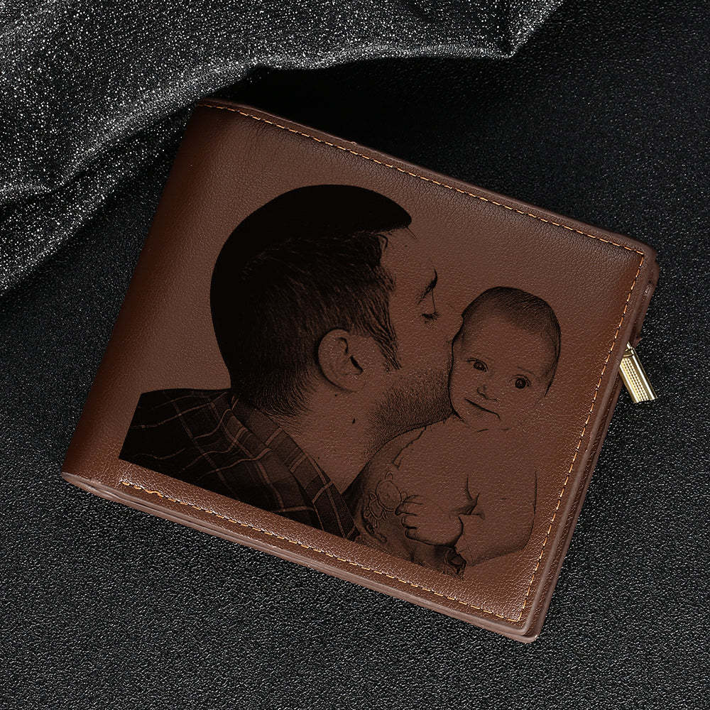 Custom Photo Engraved Leather Wallet Father's Day Gift for Dad - yournamenecklaceau