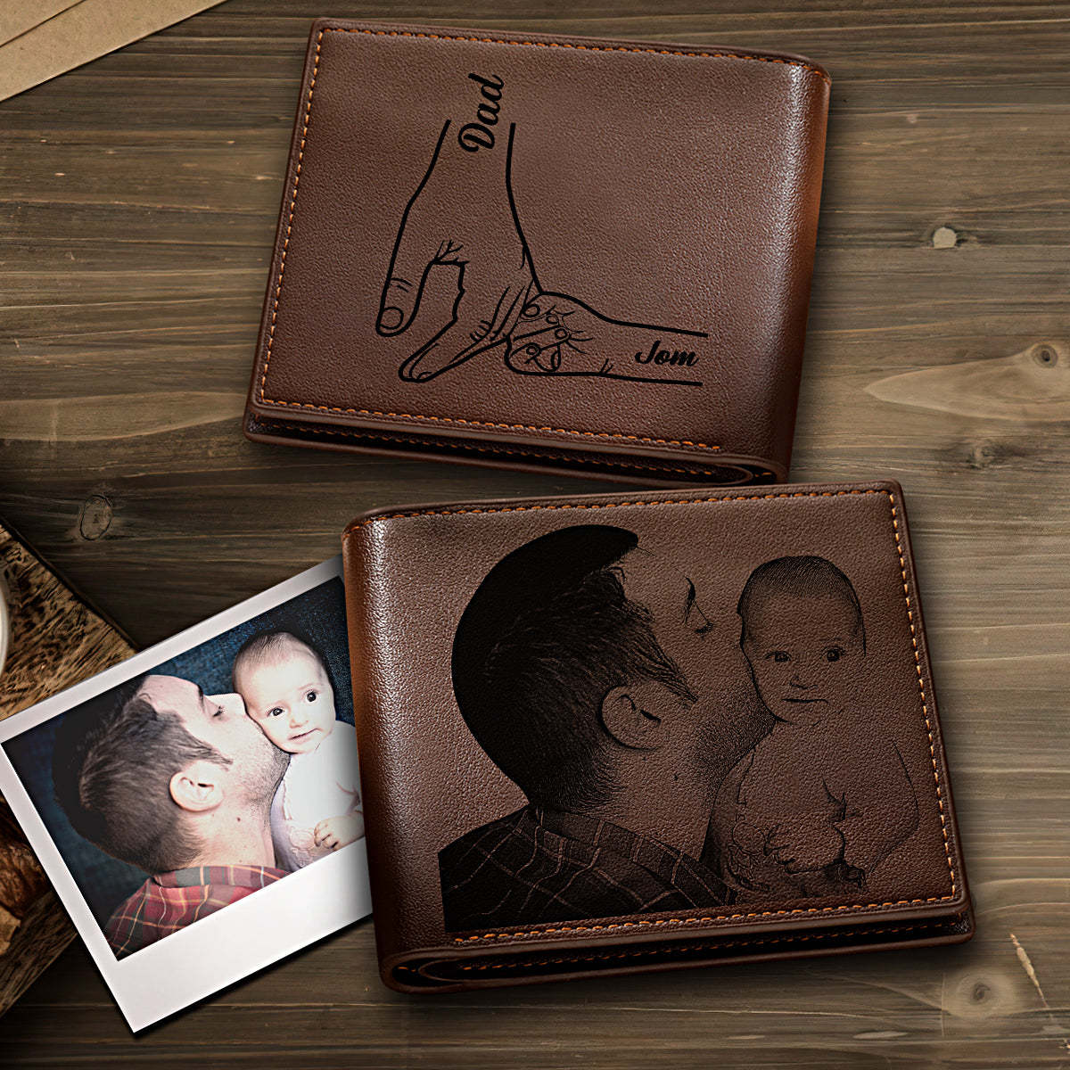 Custom Photo Engraved Leather Wallet Father's Day Gift for Dad - yournamenecklaceau