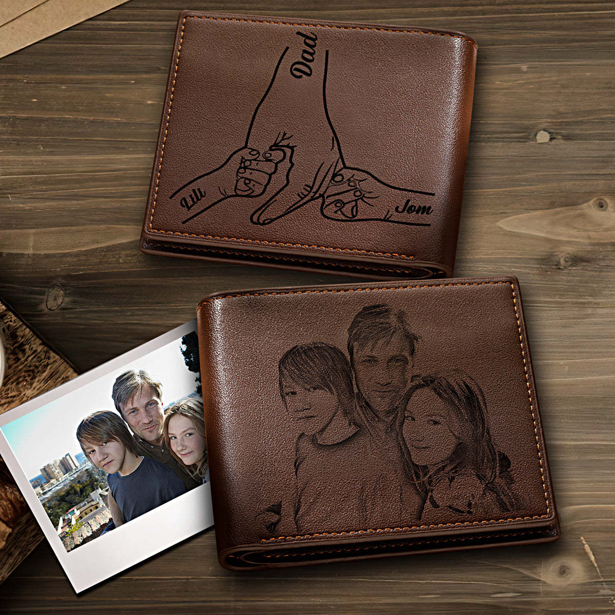Custom Photo Engraved Leather Wallet Father's Day Gift for Dad - yournamenecklaceau