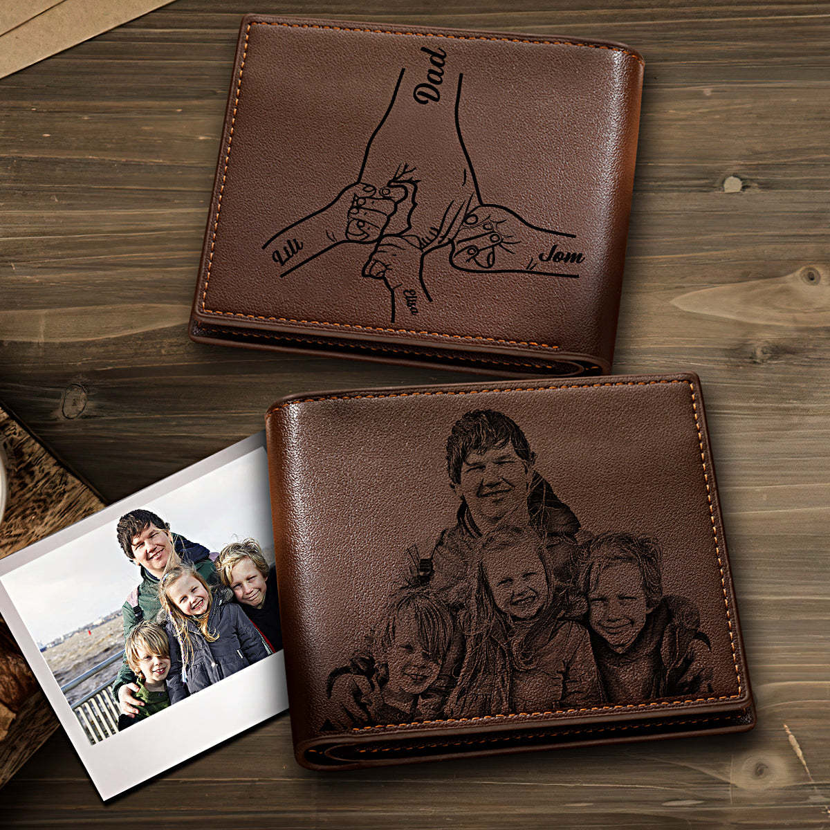 Custom Photo Engraved Leather Wallet Father's Day Gift for Dad - yournamenecklaceau