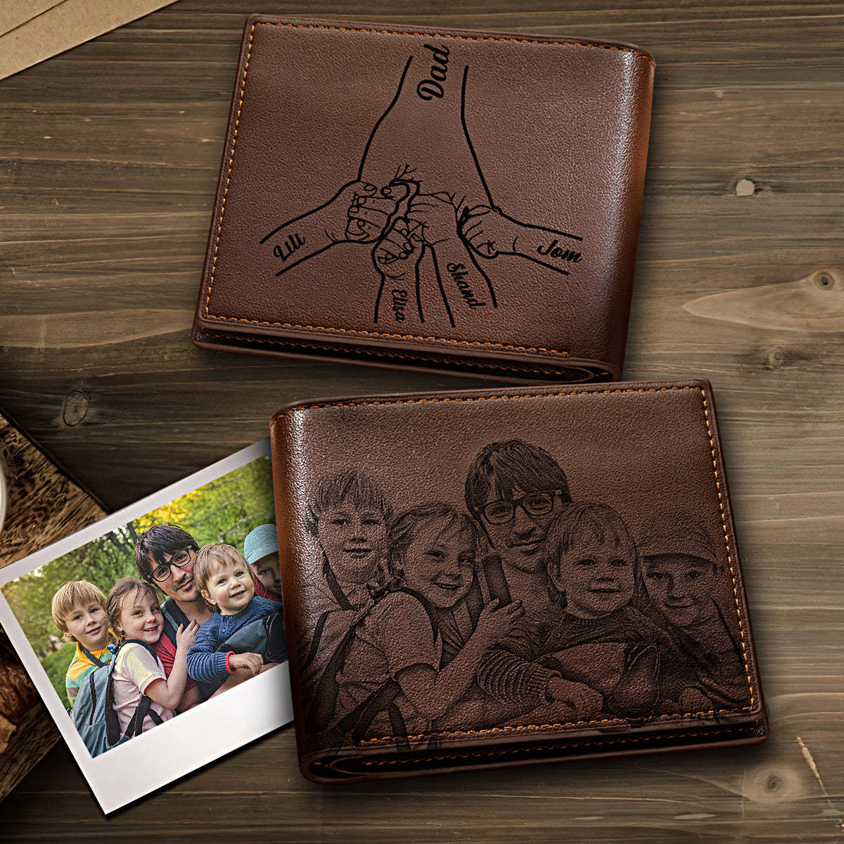 Custom Photo Engraved Leather Wallet Father's Day Gift for Dad - yournamenecklaceau