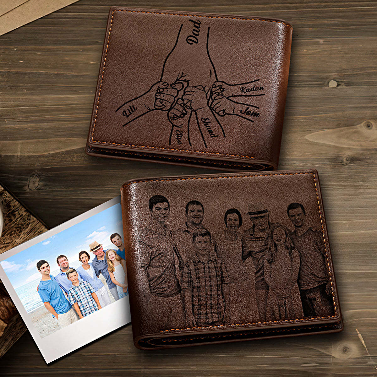 Custom Photo Engraved Leather Wallet Father's Day Gift for Dad - yournamenecklaceau