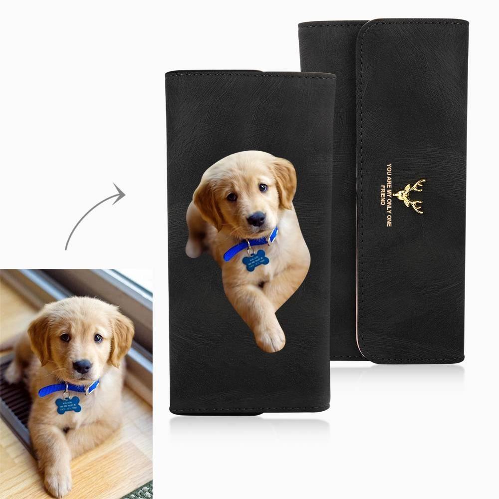Women's Trifold Photo Wallet - Black Leather - yournamenecklace