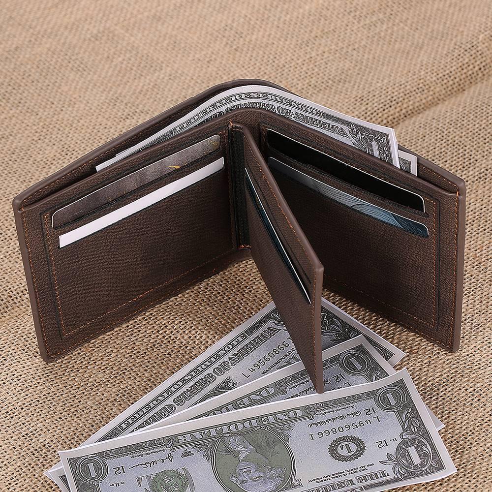 Custom Photo Engraved Wallet Short Style Bifold - Coffee Leather - yournamenecklace