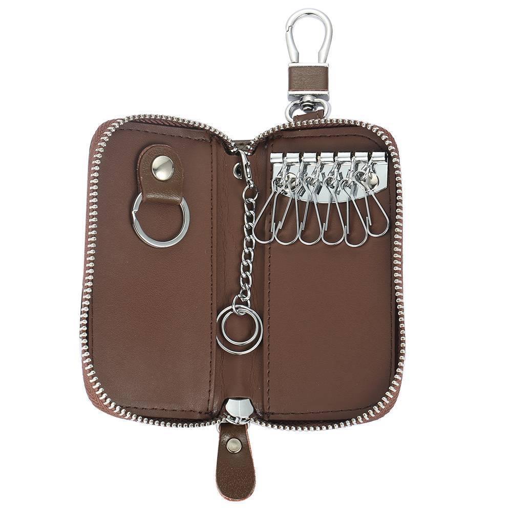 Photo Engraved Key Wallet, Leather Key Case Brown - yournamenecklace