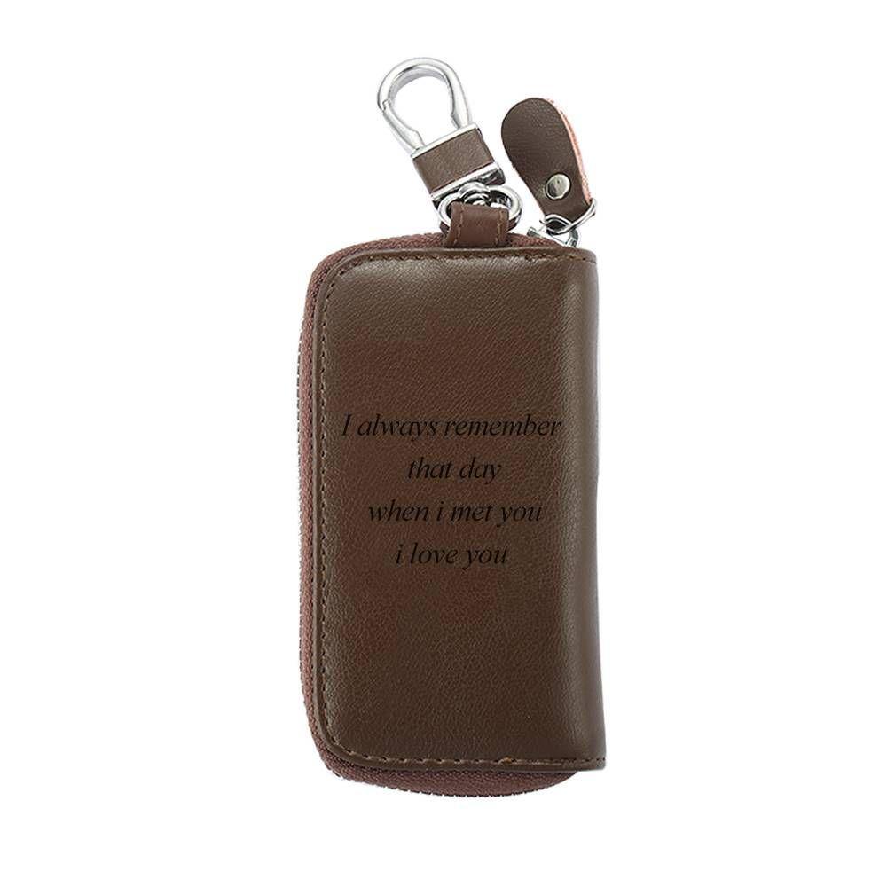 Photo Engraved Key Wallet, Leather Key Case Brown - yournamenecklace