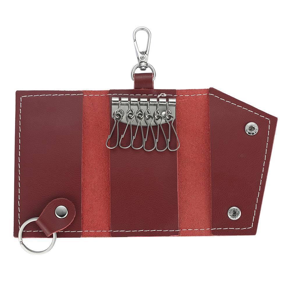 Photo Leather Key Case, Key Holder Wallet Dark Red - yournamenecklace