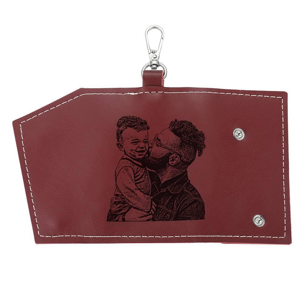 Photo Leather Key Case, Key Holder Wallet Dark Red - yournamenecklace