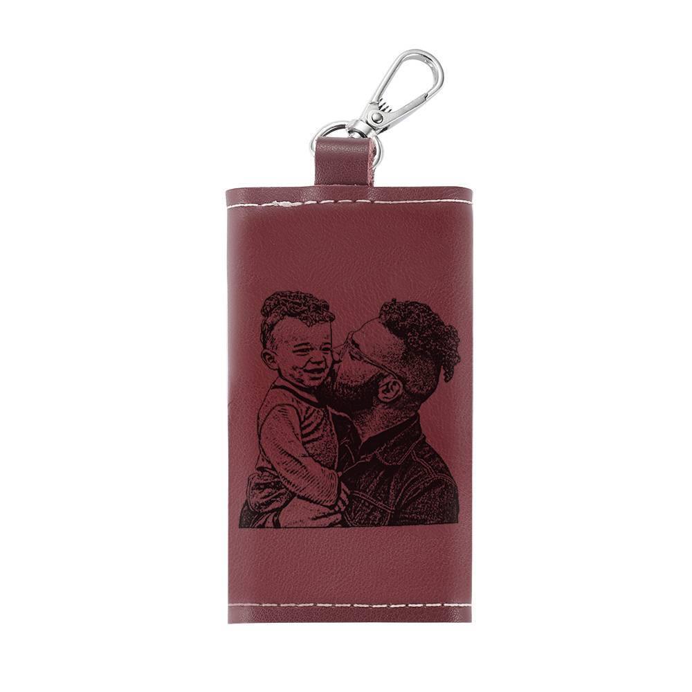Photo Leather Key Case, Key Holder Wallet Dark Red - yournamenecklace