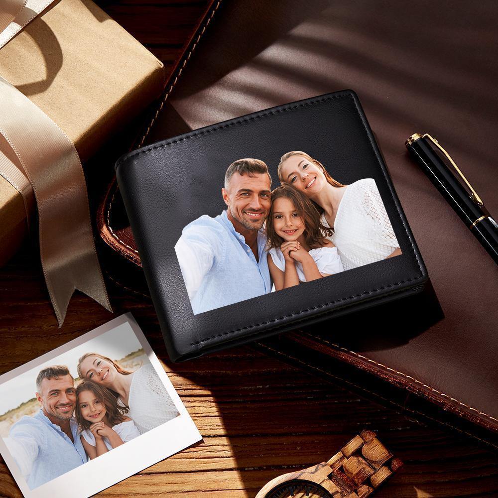 Personalised Leather Wallet Anti-Theft Brush RFID Protected Wallet Mens Custom Portrait Wallet -Black - yournamenecklace
