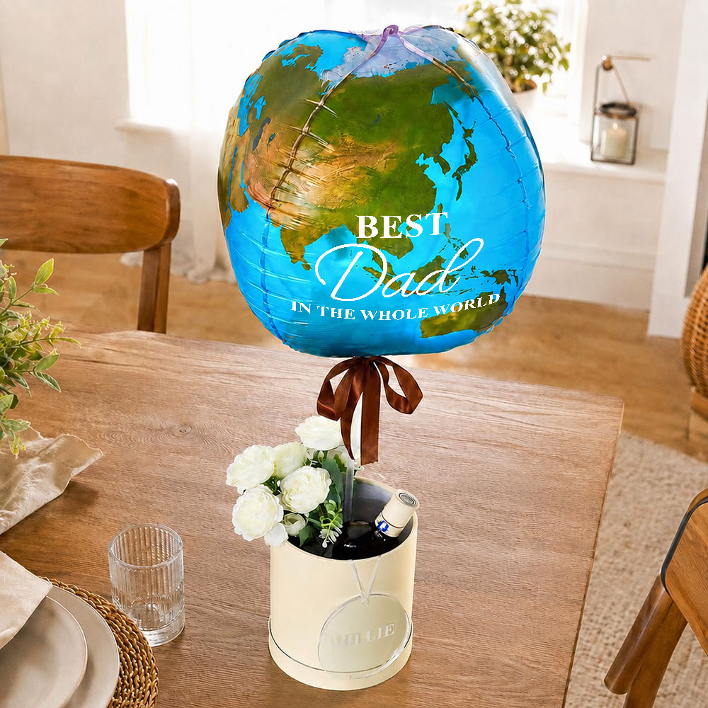 Best Dad In The Whole World Balloon Personalized Earth-Shaped Balloon Set Father's Day Gift for Dad or for Grandpa - NameNecklaceAU