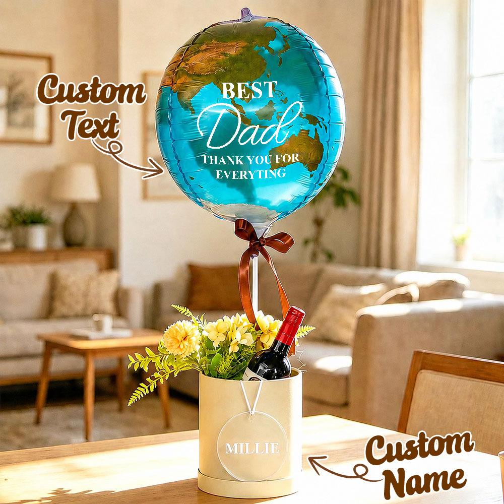 Best Dad In The Whole World Balloon Personalized Earth-Shaped Balloon Set Father's Day Gift for Dad or for Grandpa - NameNecklaceAU