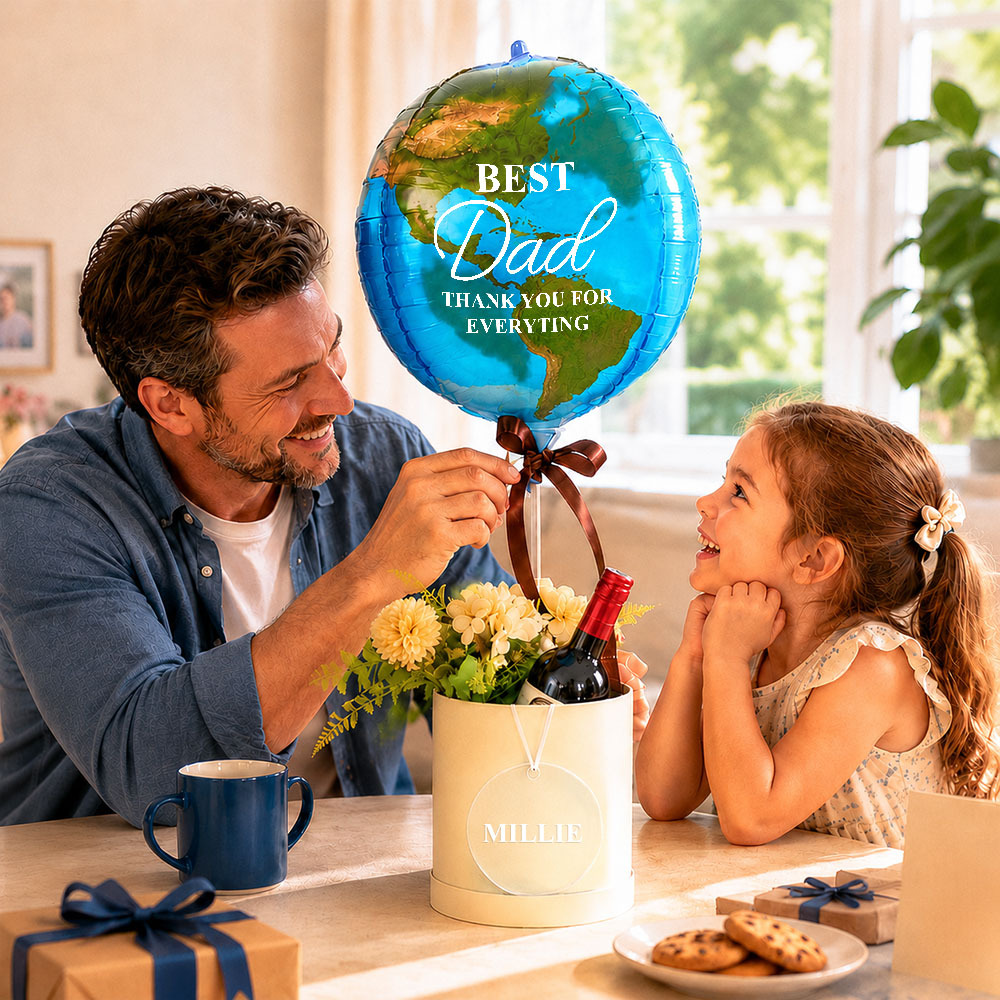 Best Dad In The Whole World Balloon Personalized Earth-Shaped Balloon Set Father's Day Gift for Dad or for Grandpa - NameNecklaceAU