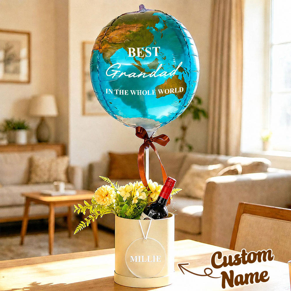 Best Dad In The Whole World Balloon Personalized Earth-Shaped Balloon Set Father's Day Gift for Dad or for Grandpa - NameNecklaceAU