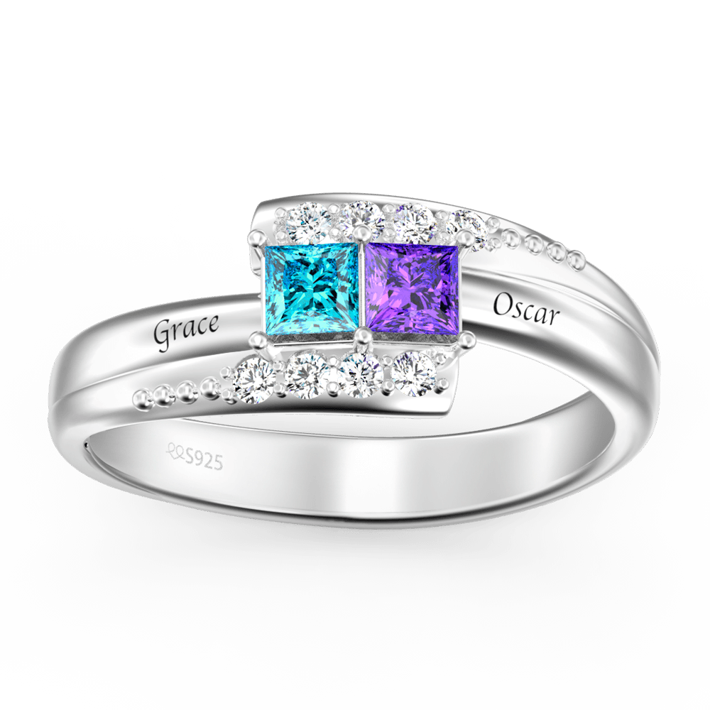 Engraved Birthstone Promise Ring Silver - yournamenecklaceus
