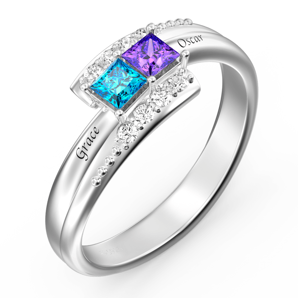 Engraved Birthstone Promise Ring Silver - yournamenecklaceus