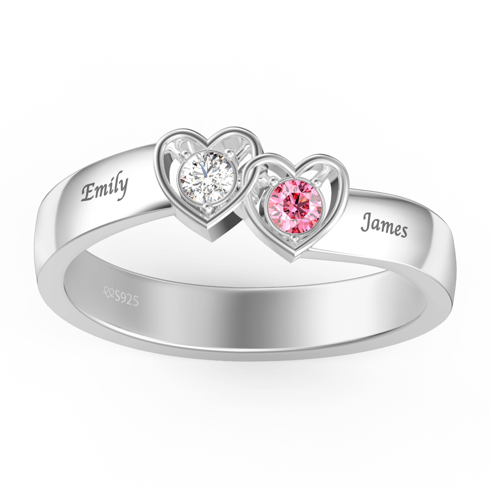 Personalised Birthstone with Engraving Promise Ring Silver - yournamenecklaceus