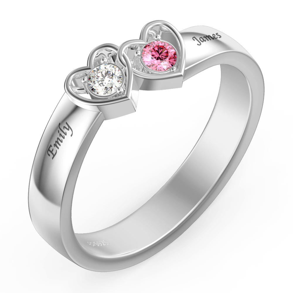 Personalised Birthstone with Engraving Promise Ring Silver - yournamenecklaceus