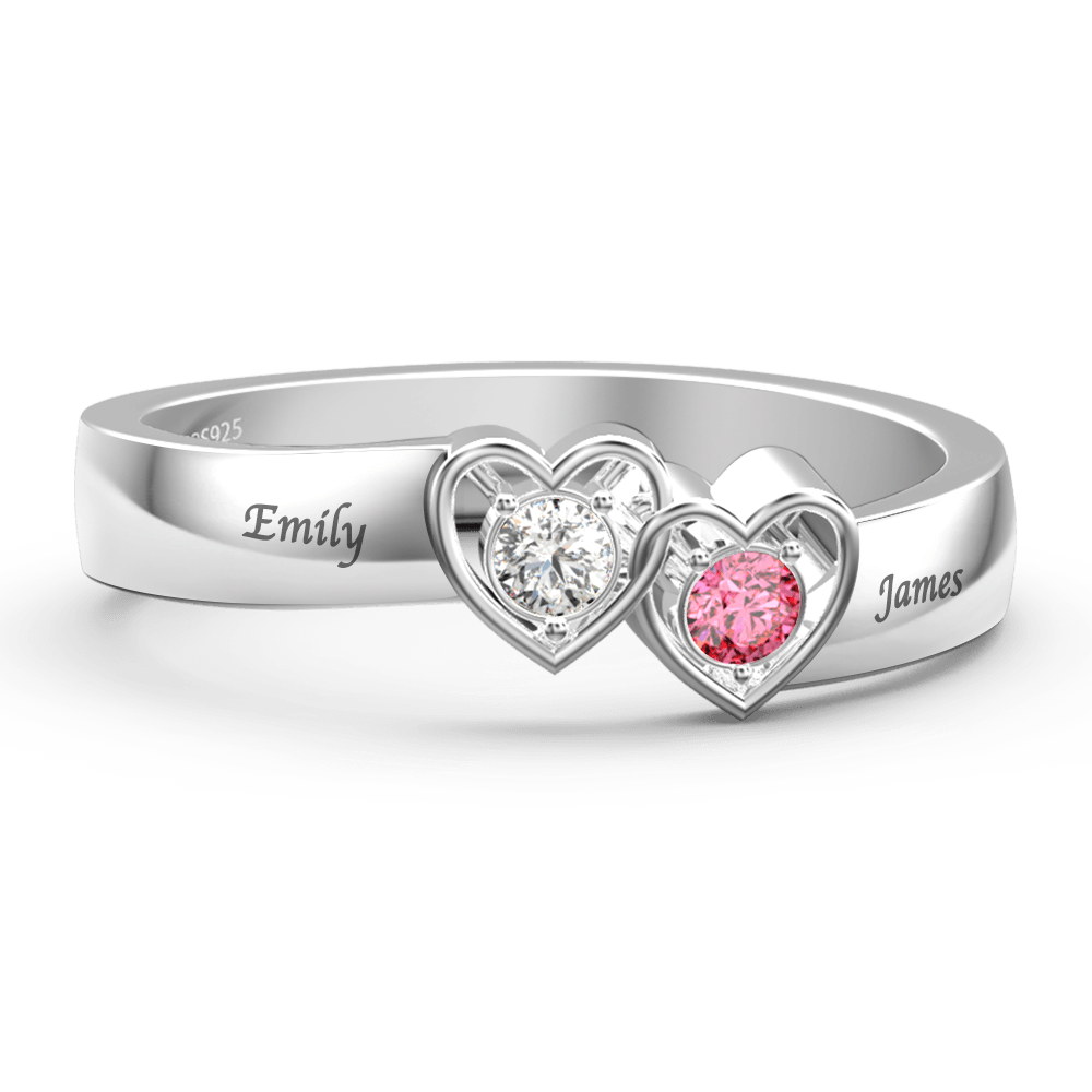 Personalised Birthstone with Engraving Promise Ring Silver - yournamenecklaceus