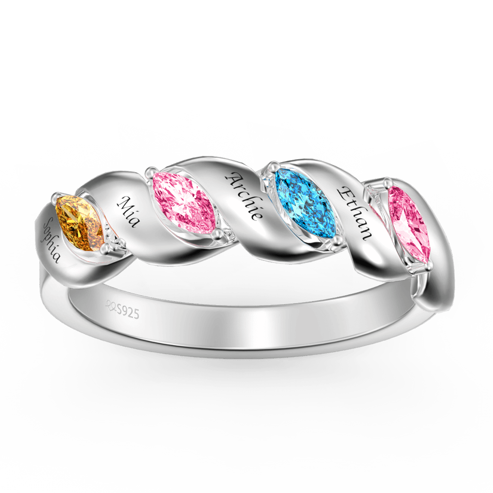 Personalised Birthstone Mother's Ring with Engraving Silver - yournamenecklaceus