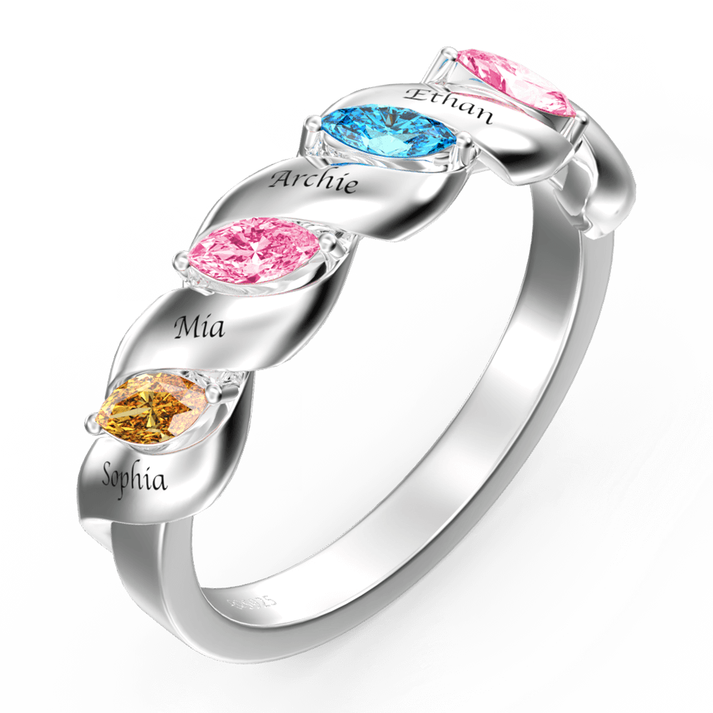 Personalised Birthstone Mother's Ring with Engraving Silver - yournamenecklaceus