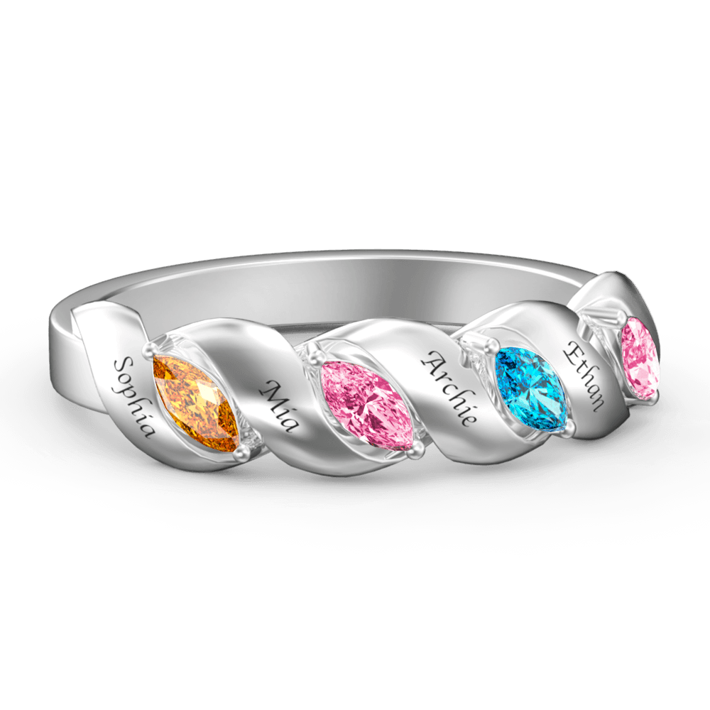 Personalised Birthstone Mother's Ring with Engraving Silver - yournamenecklaceus