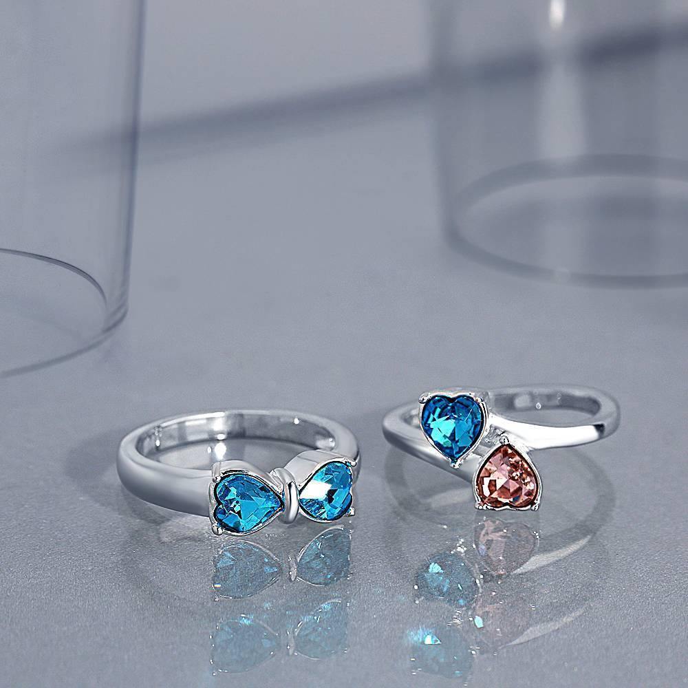 Engraved Birthstone Adorable Bow Ring - yournamenecklaceus