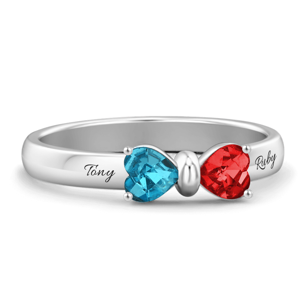 Engraved Birthstone Adorable Bow Ring - yournamenecklaceus