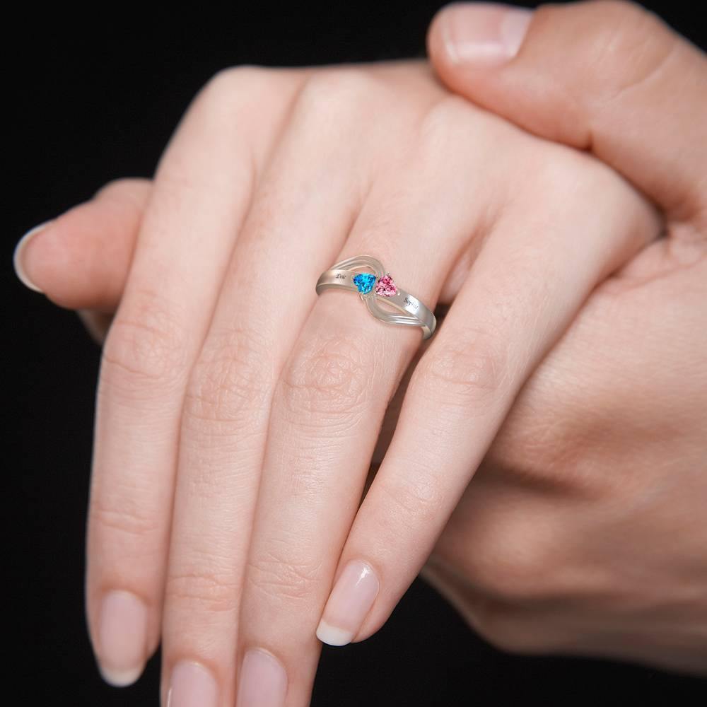 Personalised Heart Birthstone Promise Ring with Engraving Silver - yournamenecklaceus