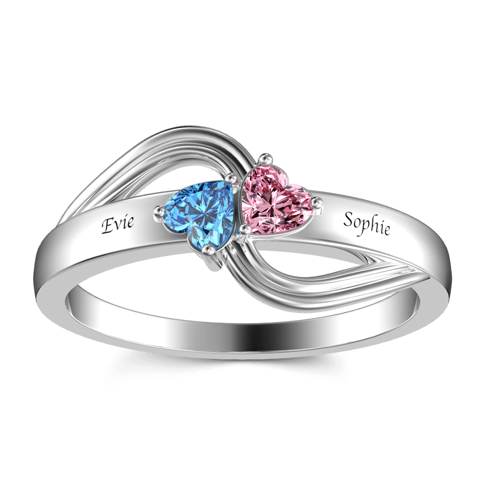 Personalised Heart Birthstone Promise Ring with Engraving Silver - yournamenecklaceus