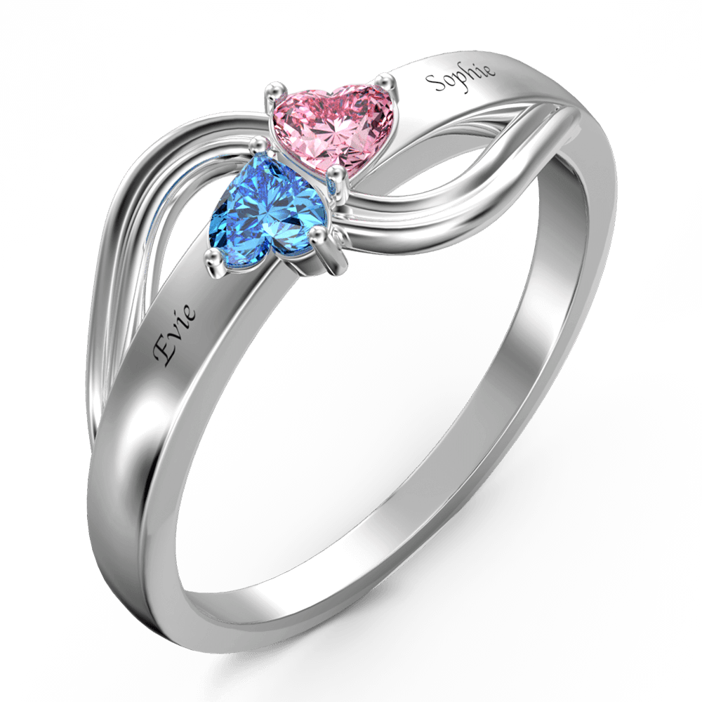 Personalised Heart Birthstone Promise Ring with Engraving Silver - yournamenecklaceus