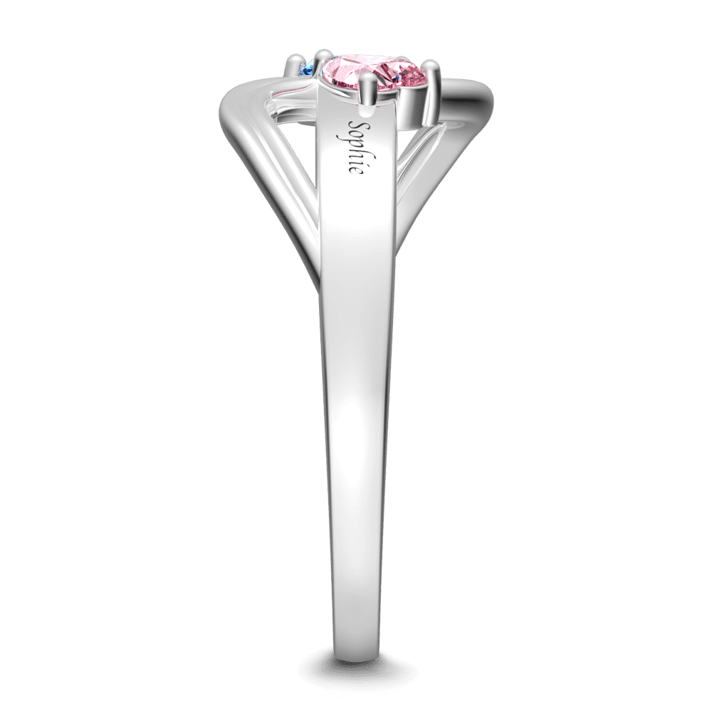 Personalised Heart Birthstone Promise Ring with Engraving Silver - yournamenecklaceus