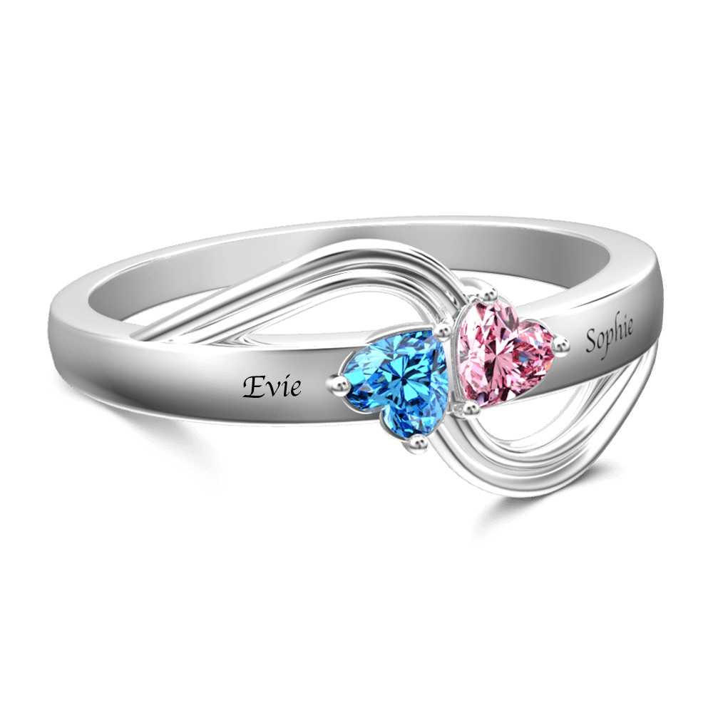 Personalised Heart Birthstone Promise Ring with Engraving Silver - yournamenecklaceus