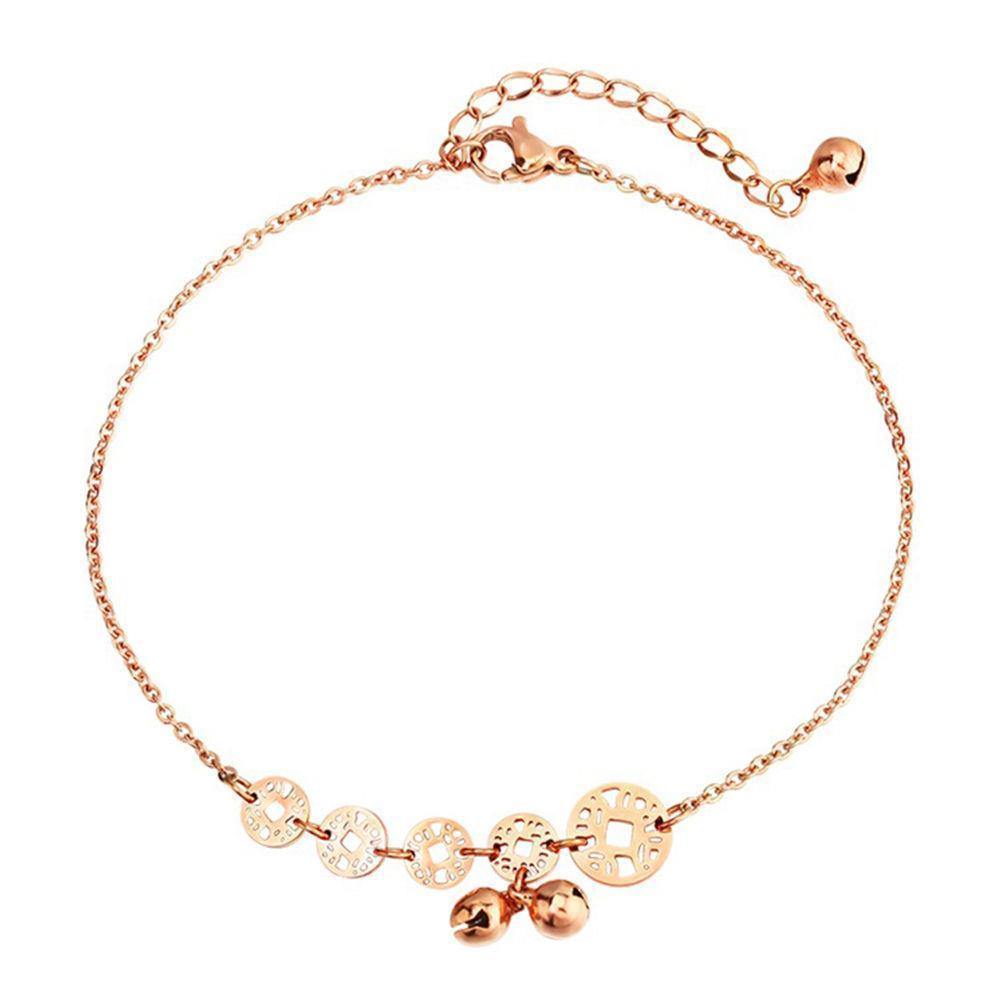 Openwork Round Flake And Bell Anklet - yournamenecklace