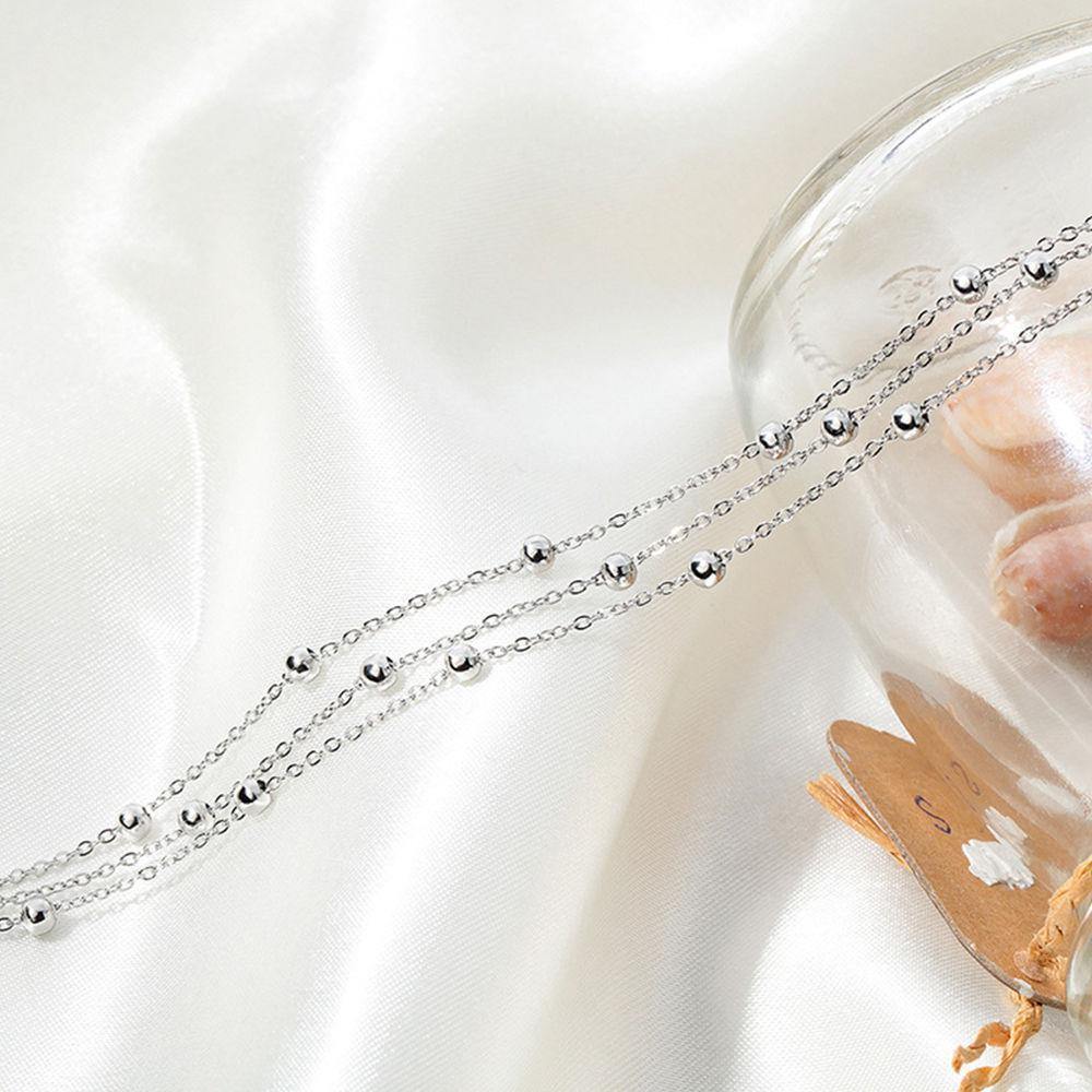 Silver Beaded Multi-layered Anklet - yournamenecklace